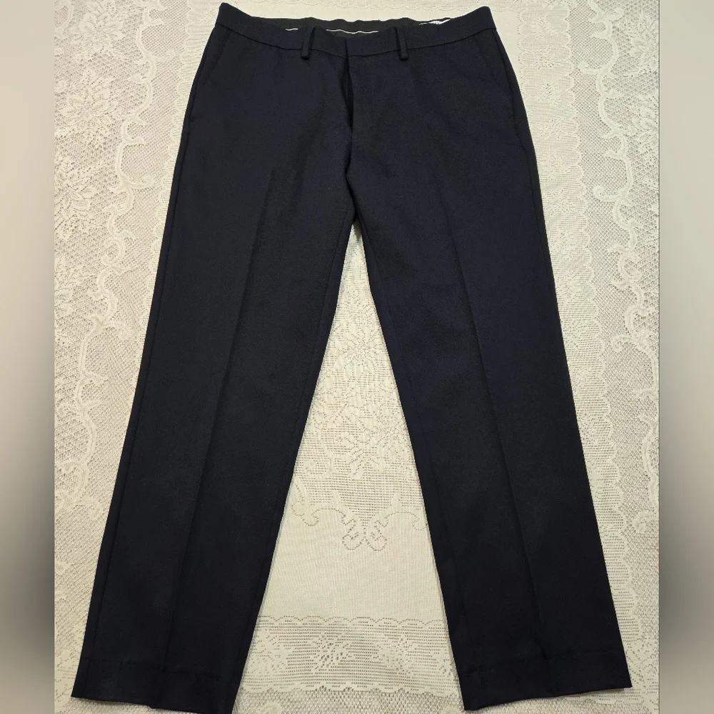 Haggar Mens Dress Straight Slim Pants 36x30 Blue Business Causal Busines